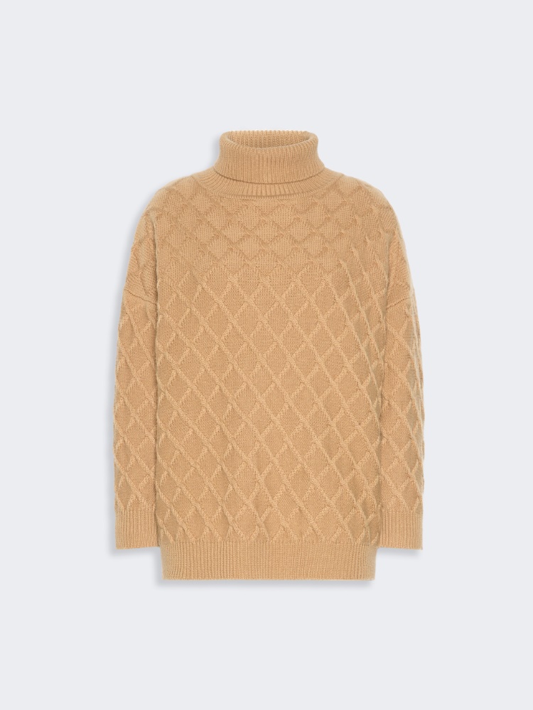 Oversized diamond wool and cashmere sweater - CAMEL