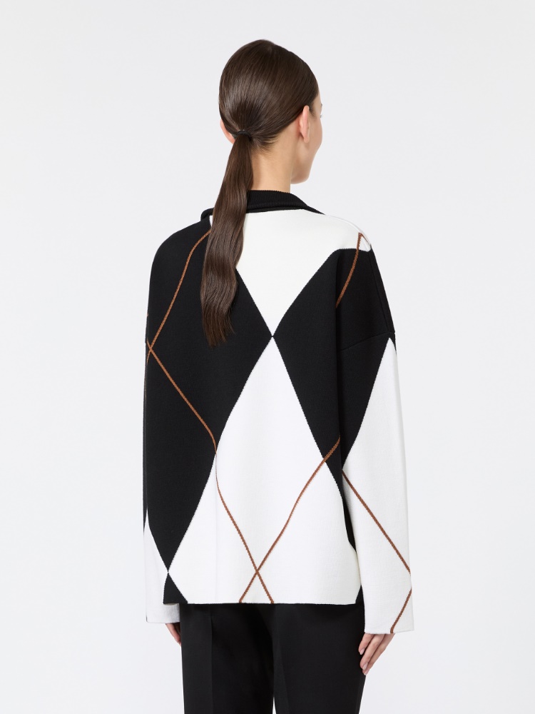 Relaxed-cut Argyle wool yarn sweater - WHITE BLACK - Max Mara - 3