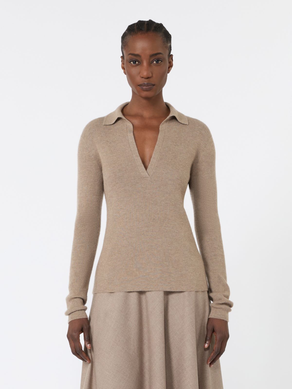 Cashmere yarn polo sweater - SAND - Max Mara - 2