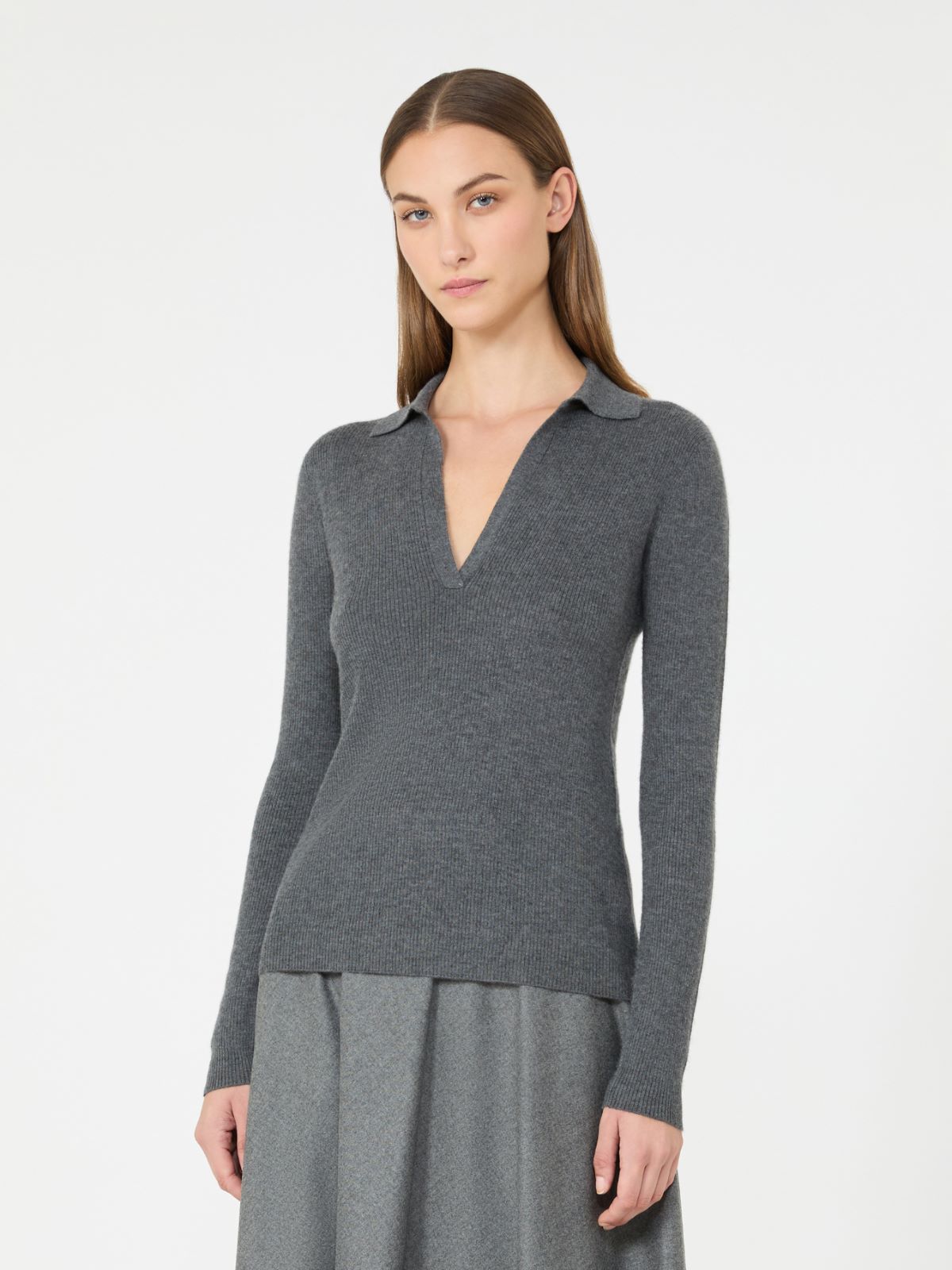 Cashmere yarn polo sweater - DARK GREY - Max Mara - 2
