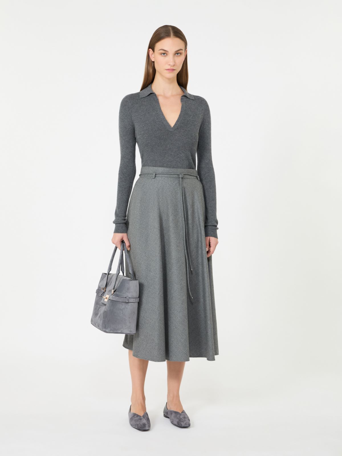 Cashmere yarn polo sweater - DARK GREY