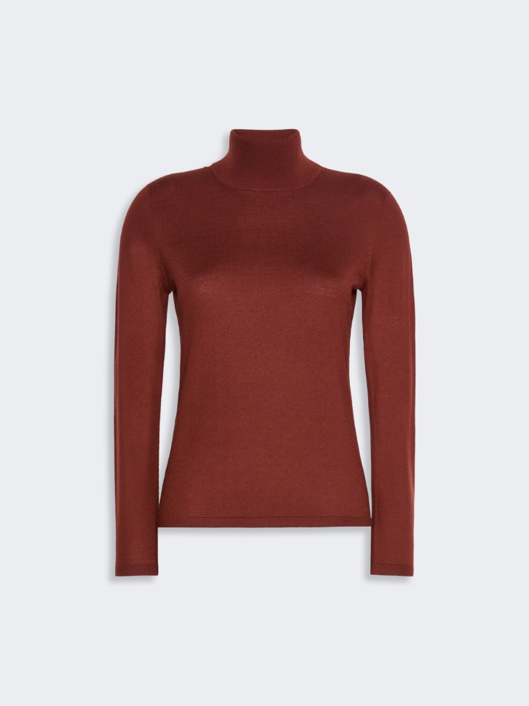 Cashmere yarn polo-neck sweater - RUST