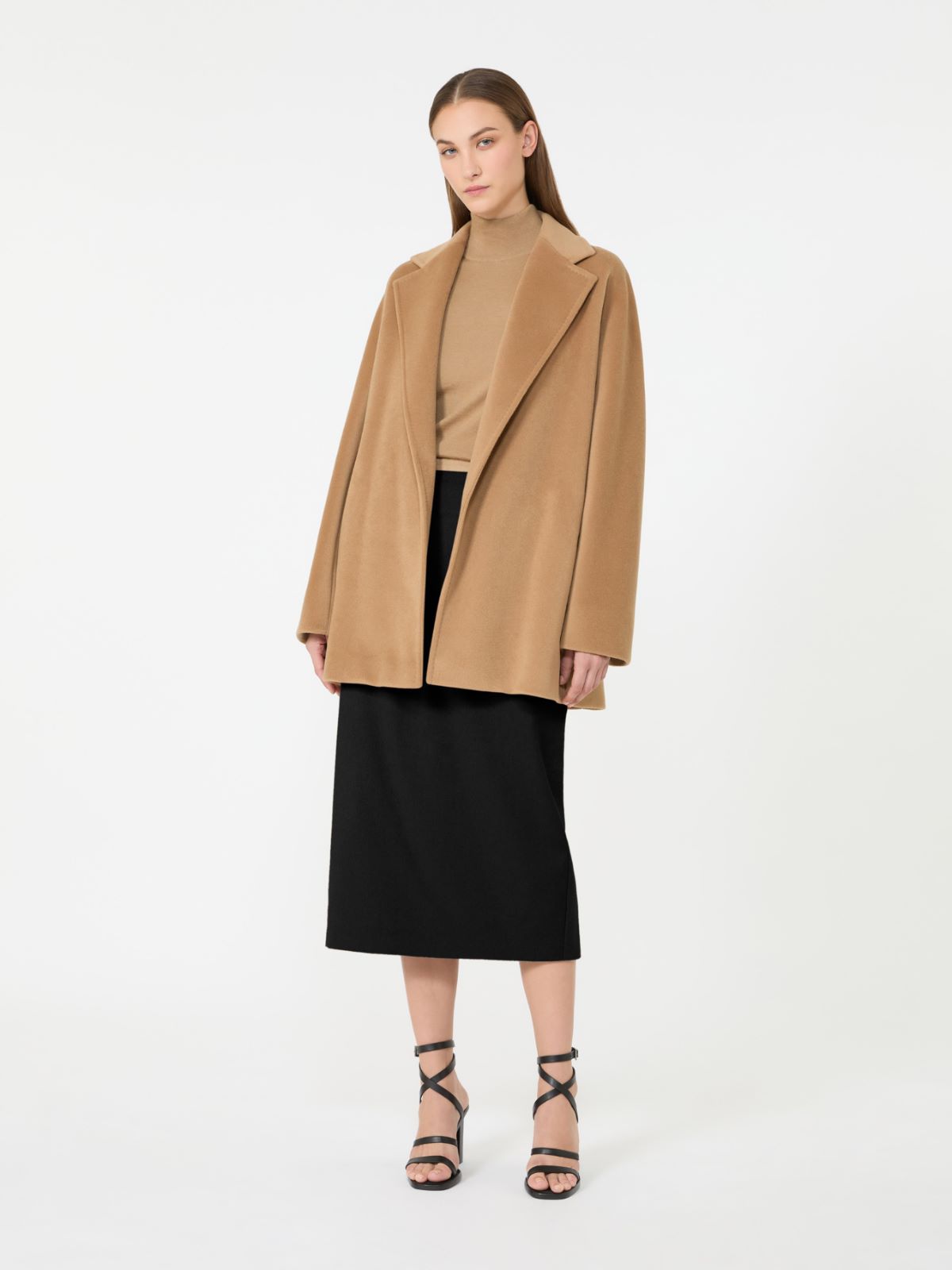 Cashmere yarn polo-neck sweater - CAMEL