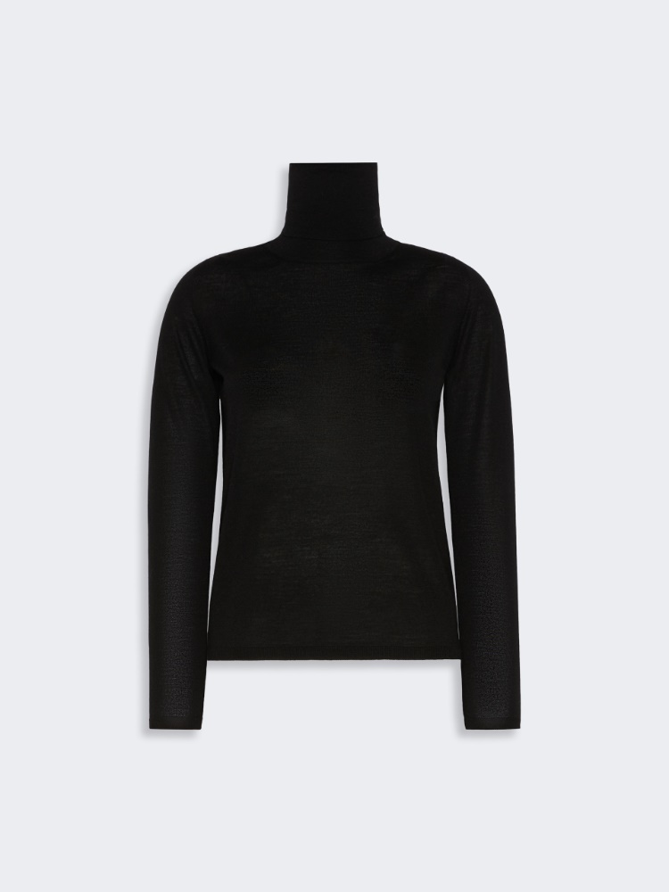 Wool yarn polo-neck sweater - BLACK
