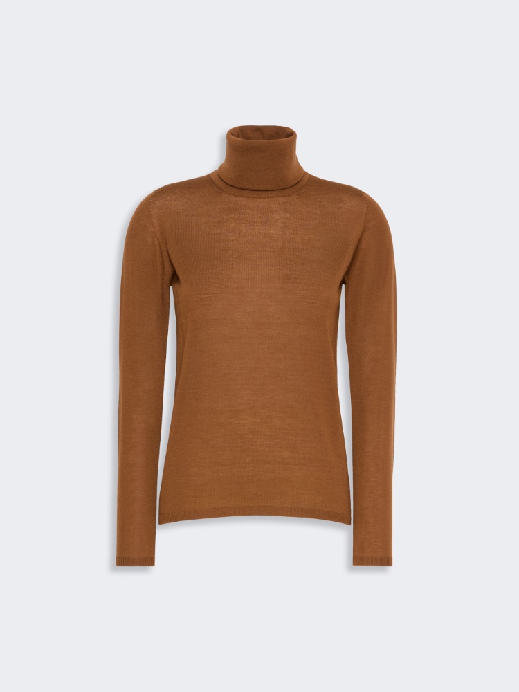 Wool yarn polo-neck sweater - TOBACCO