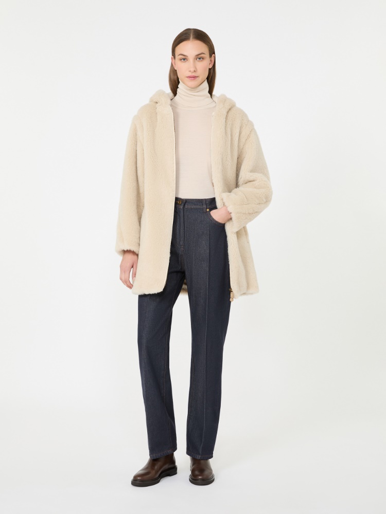 Wool yarn polo-neck sweater - WHITE