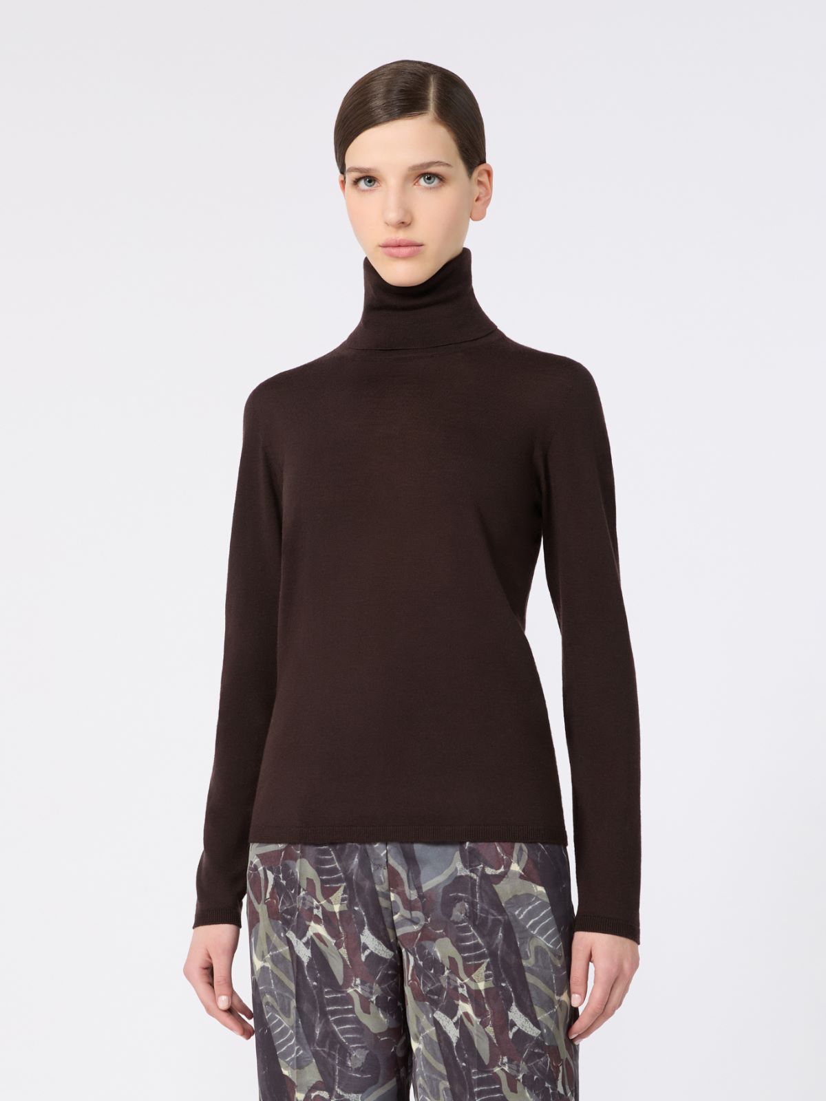 Wool yarn polo-neck sweater - CIEMNOBRĄZOWY - Max Mara - 2