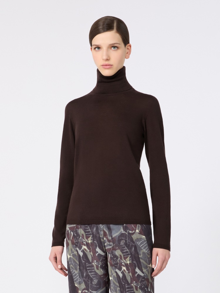 Wool yarn polo-neck sweater - CIEMNOBRĄZOWY - Max Mara - 2