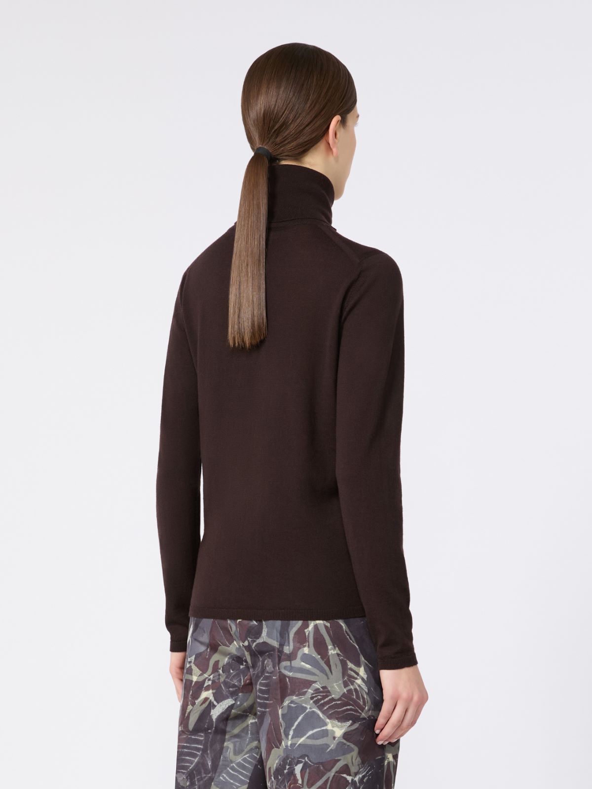 Wool yarn polo-neck sweater - CIEMNOBRĄZOWY - Max Mara - 3