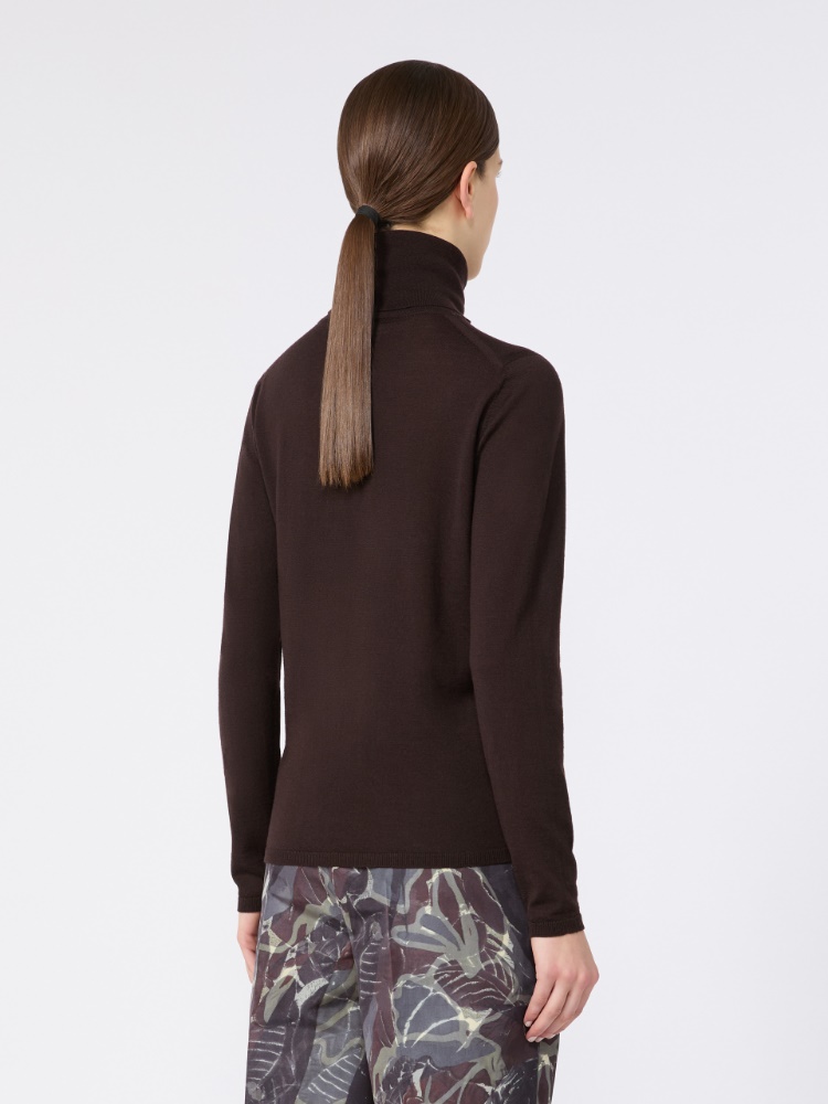 Wool yarn polo-neck sweater - CIEMNOBRĄZOWY - Max Mara - 3