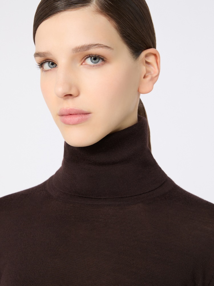 Wool yarn polo-neck sweater - CIEMNOBRĄZOWY - Max Mara - 4