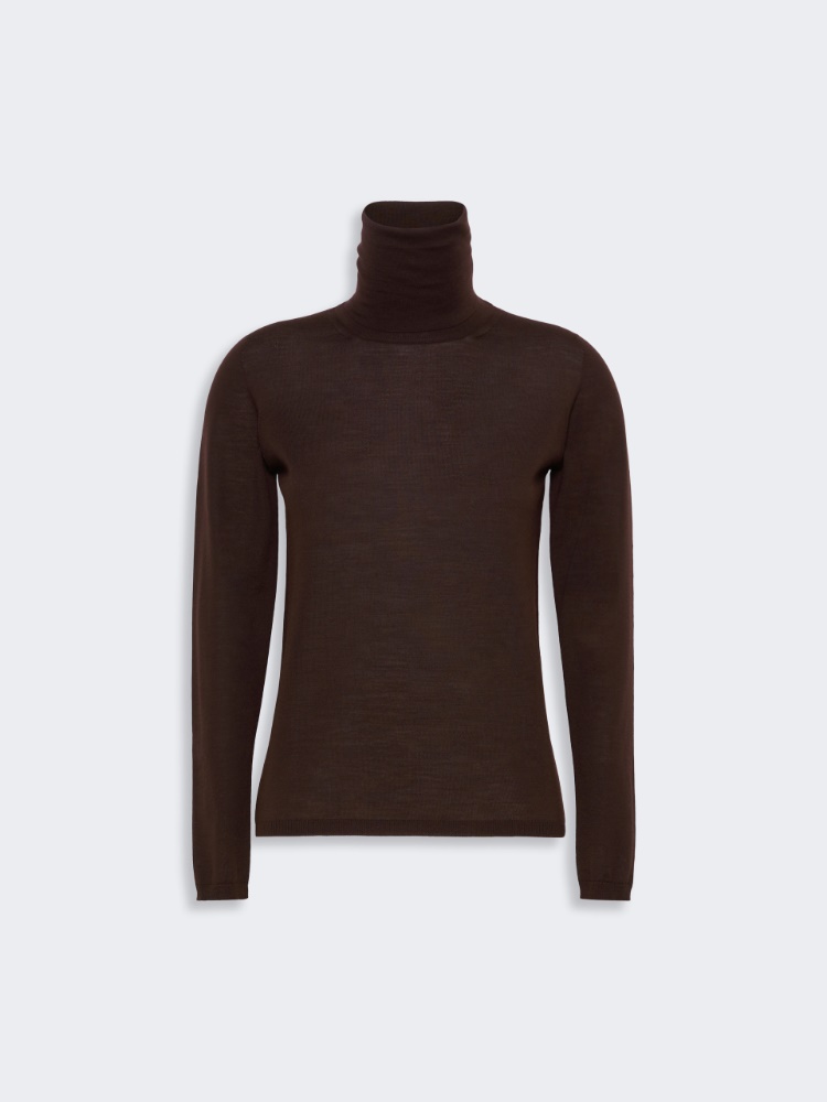 Wool yarn polo-neck sweater - CIEMNOBRĄZOWY