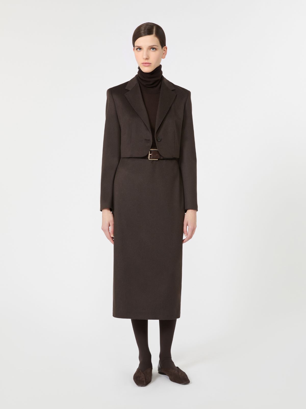 Wool yarn polo-neck sweater - CIEMNOBRĄZOWY - Max Mara