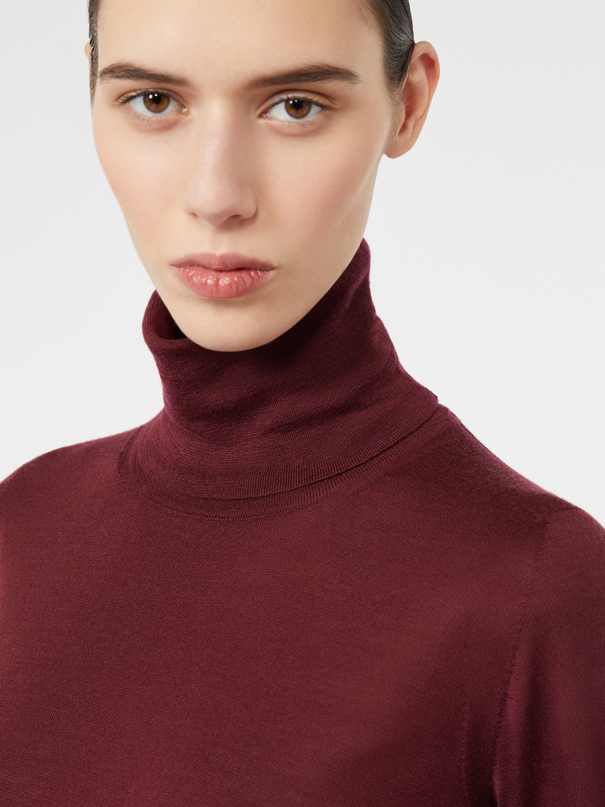 Wool yarn polo-neck sweater - CZERWONO-PURPUROWY - Max Mara - 4
