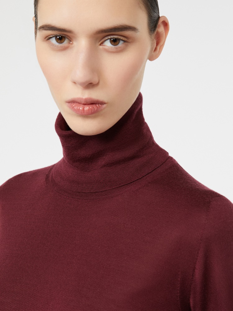 Wool yarn polo-neck sweater - CZERWONO-PURPUROWY - Max Mara - 4