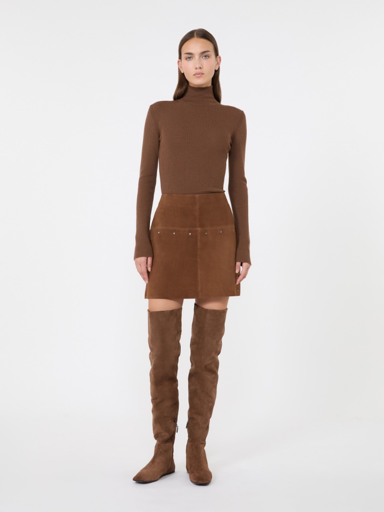 Wool yarn polo-neck sweater - BROWN