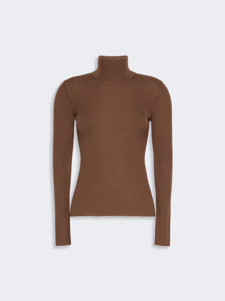 Wool yarn polo-neck sweater - BROWN