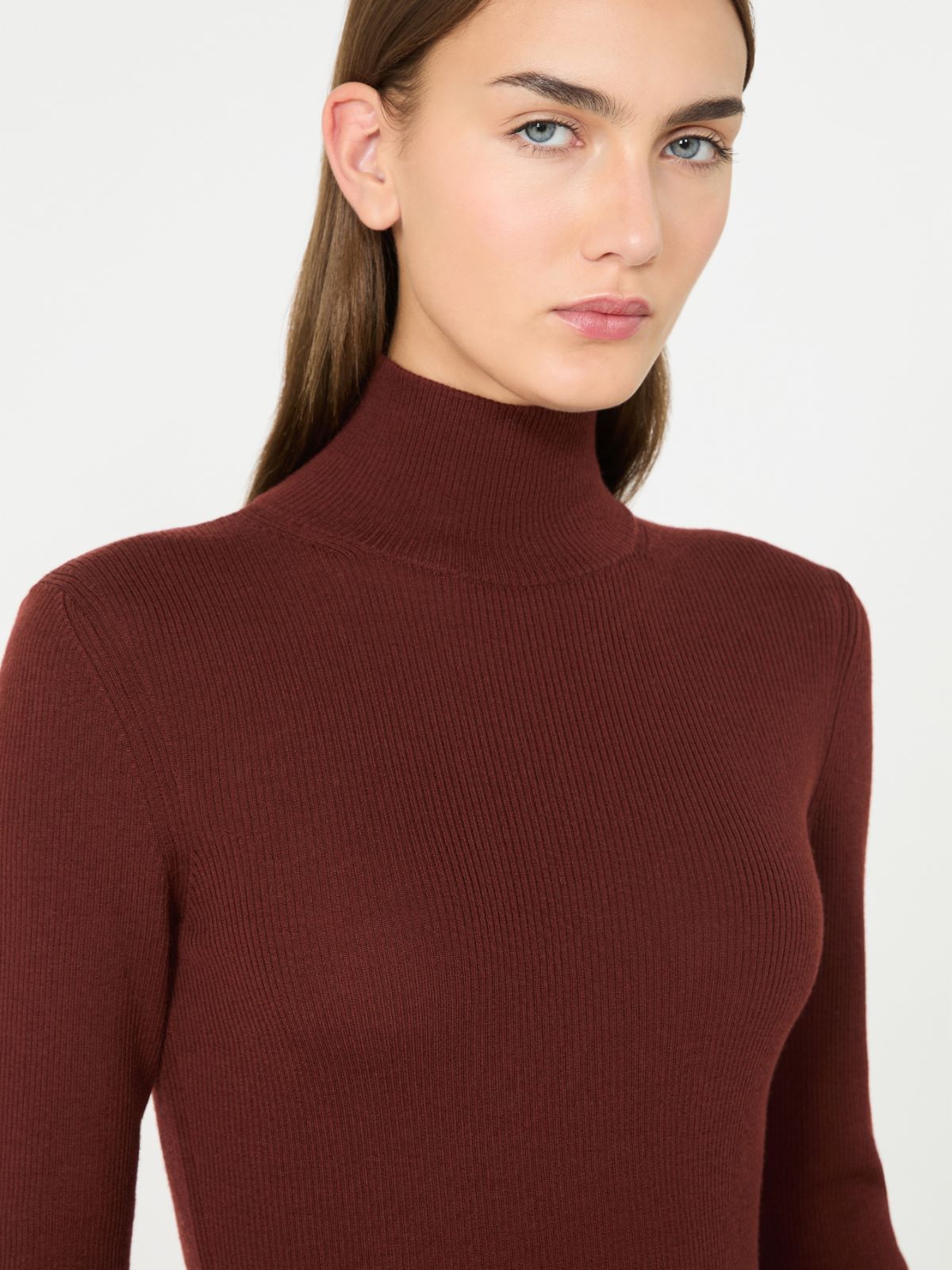 Wool yarn polo-neck sweater - BROWN BORDEAUX - Max Mara - 4