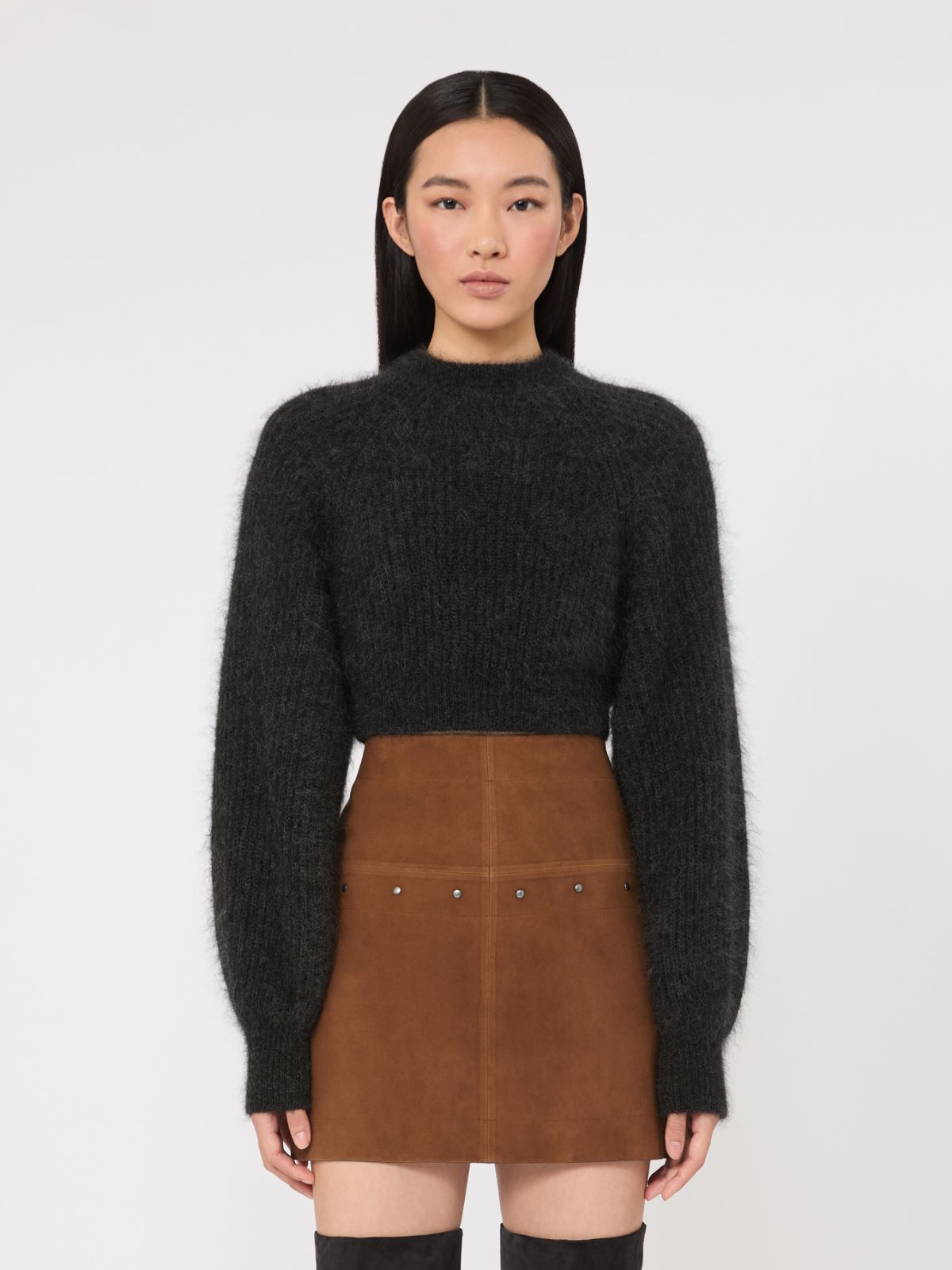 Mélange mohair cropped jumper - DARK GREY - Max Mara - 2