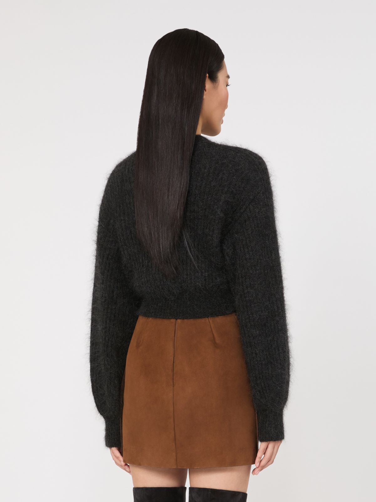 Mélange mohair cropped jumper - DARK GREY - Max Mara - 3
