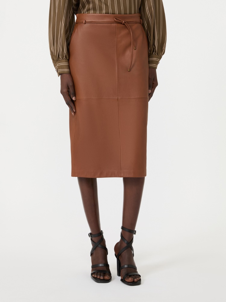 Natural Nappa leather pencil skirt - TOBACCO - 2