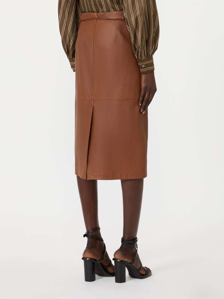 Natural Nappa leather pencil skirt - TOBACCO - 3
