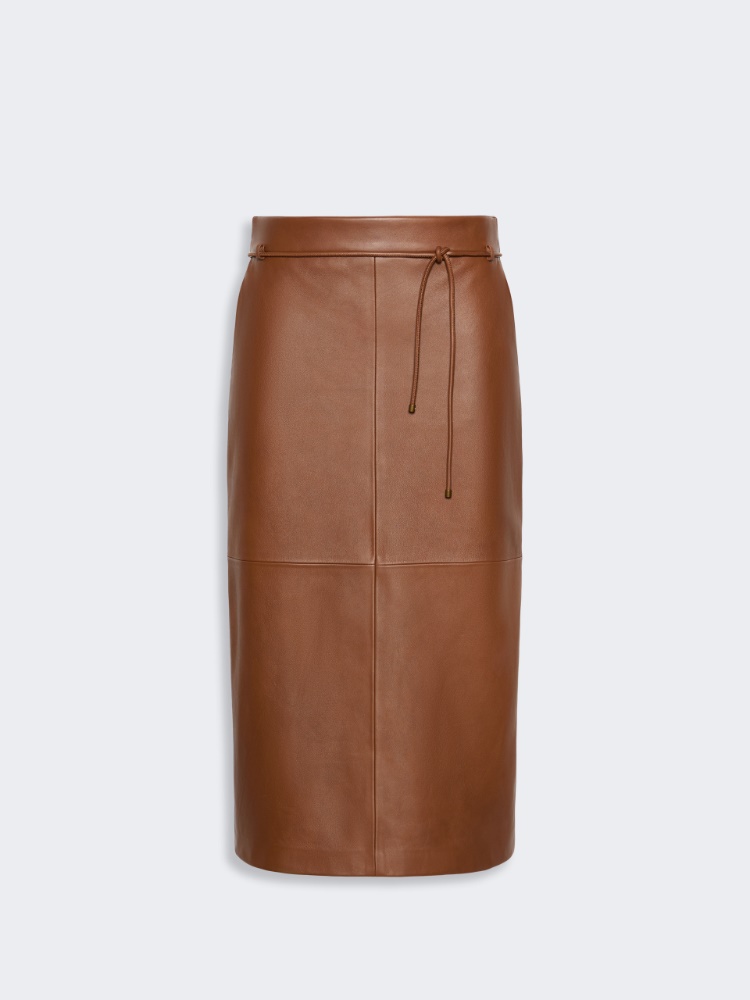 Natural Nappa leather pencil skirt - TOBACCO