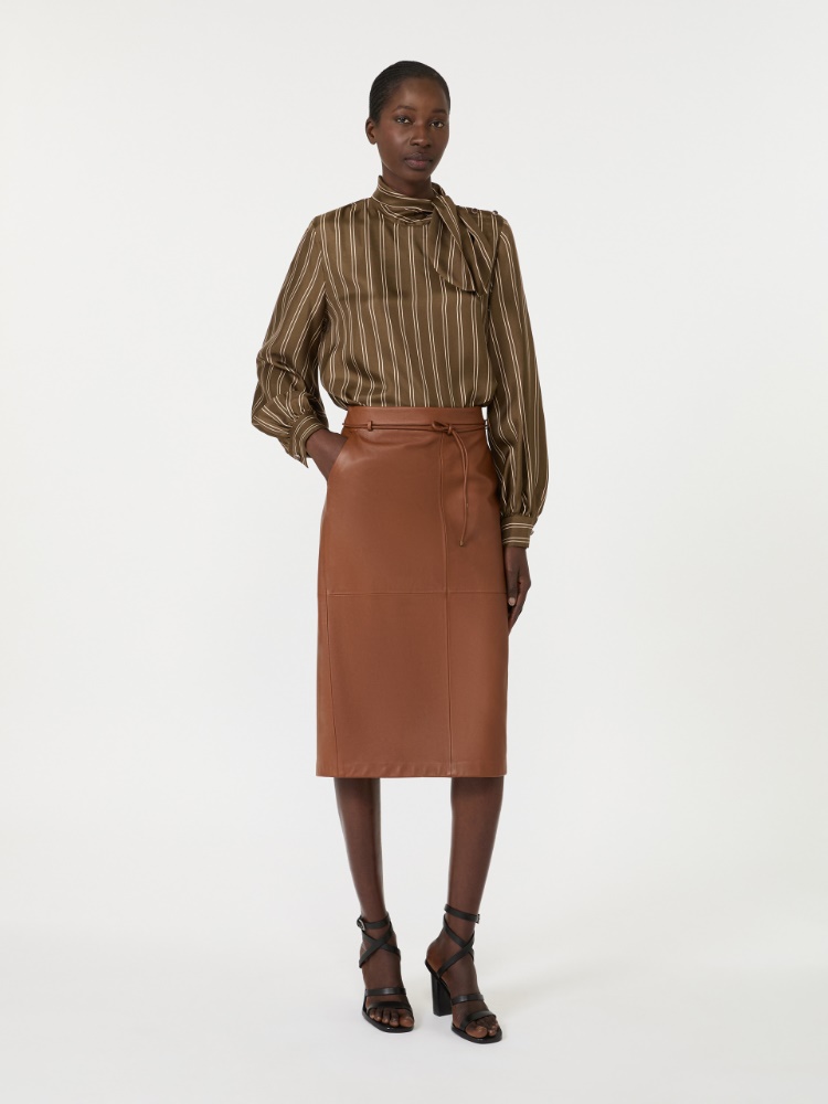 Natural Nappa leather pencil skirt - TOBACCO - 1