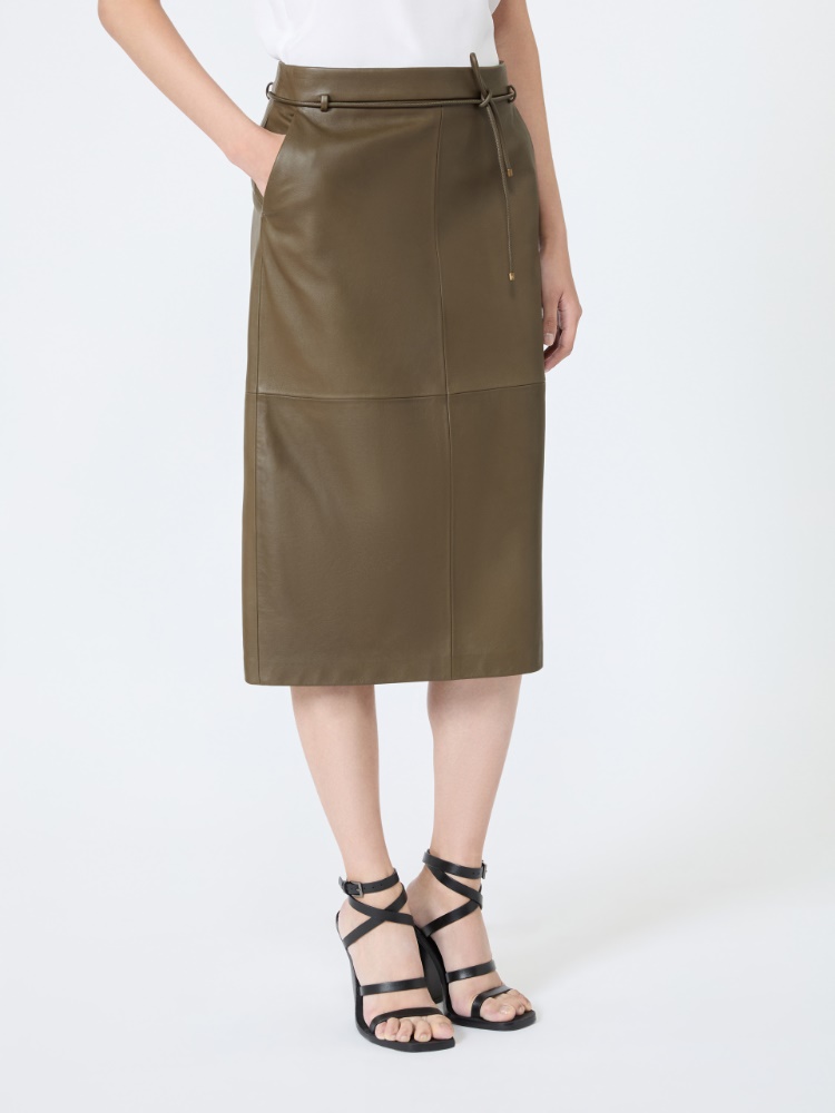 Natural Nappa leather pencil skirt - KAKI - 2