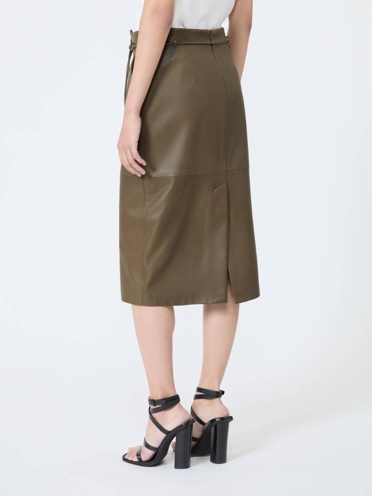 Natural Nappa leather pencil skirt - KAKI - 3