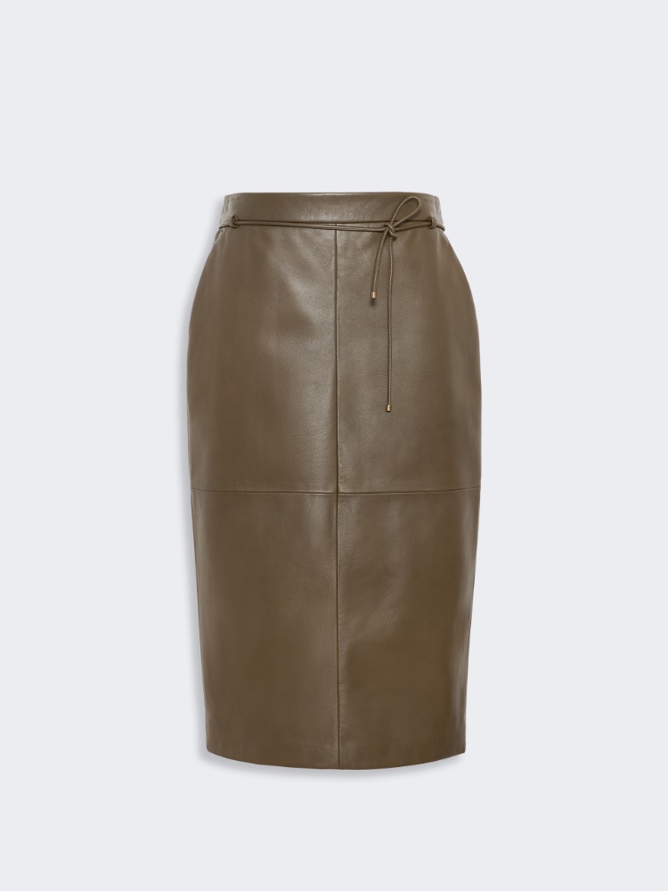 Natural Nappa leather pencil skirt - KAKI