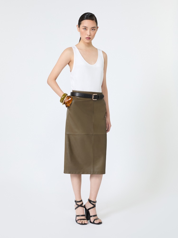 Natural Nappa leather pencil skirt - KAKI - 1