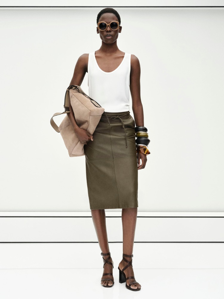 Natural Nappa leather pencil skirt + KAKI - Max Mara