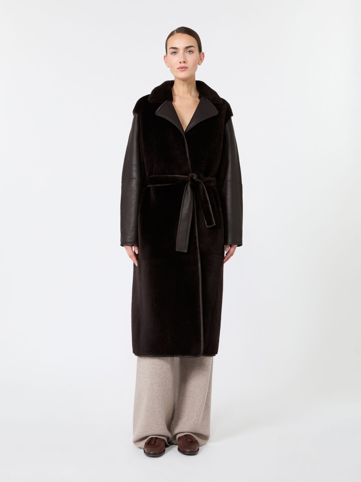 Sheepskin robe coat - DARK BROWN - Max Mara - 2