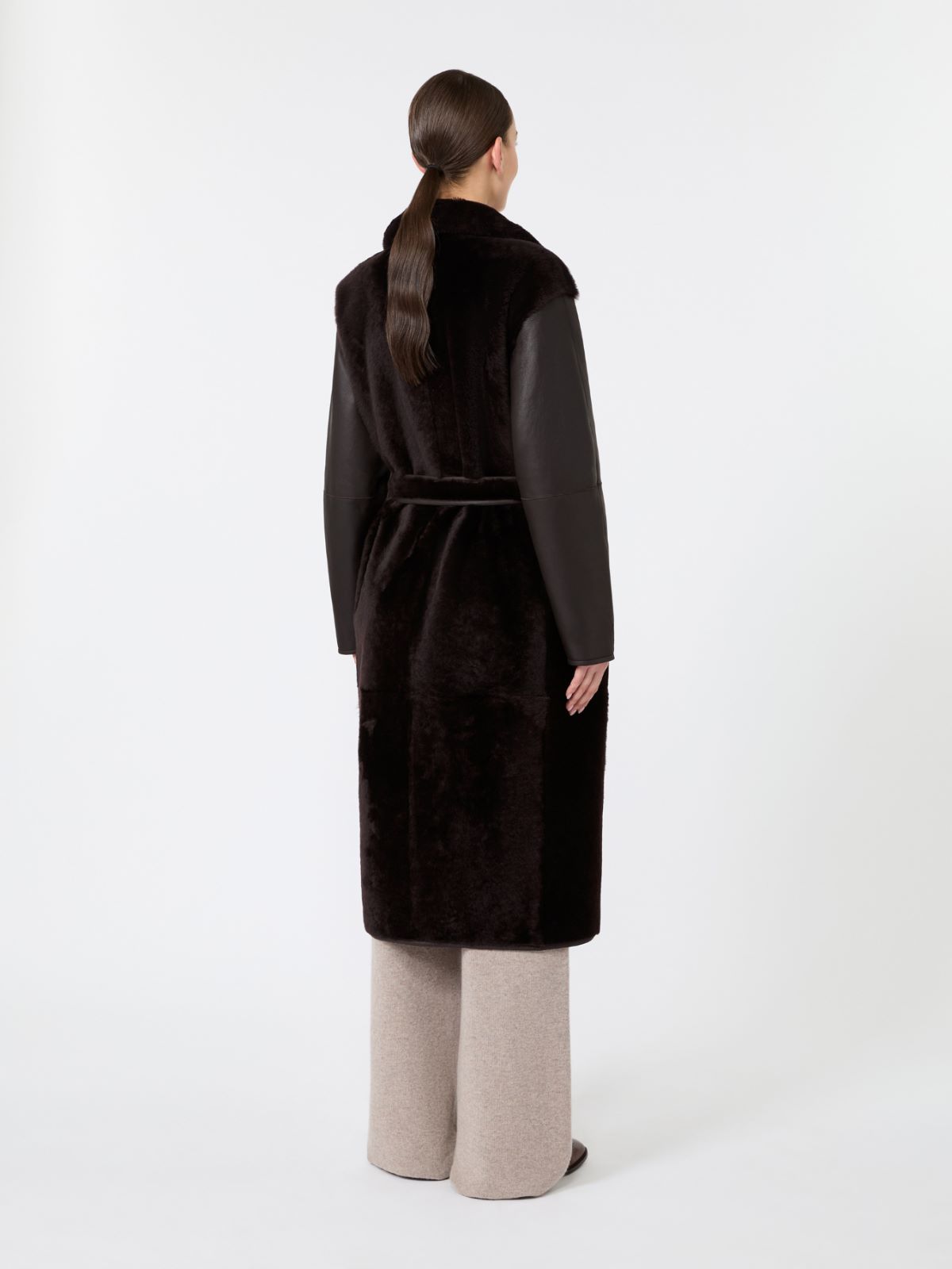 Sheepskin robe coat - DARK BROWN - Max Mara - 3