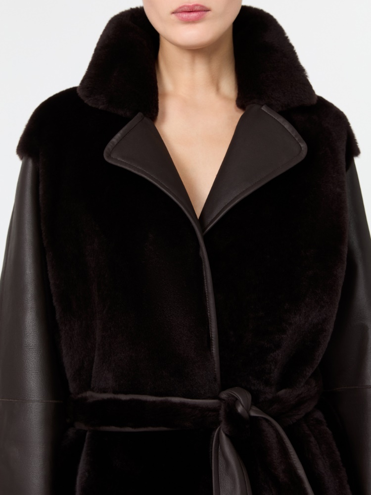 Sheepskin robe coat - DARK BROWN - Max Mara - 4