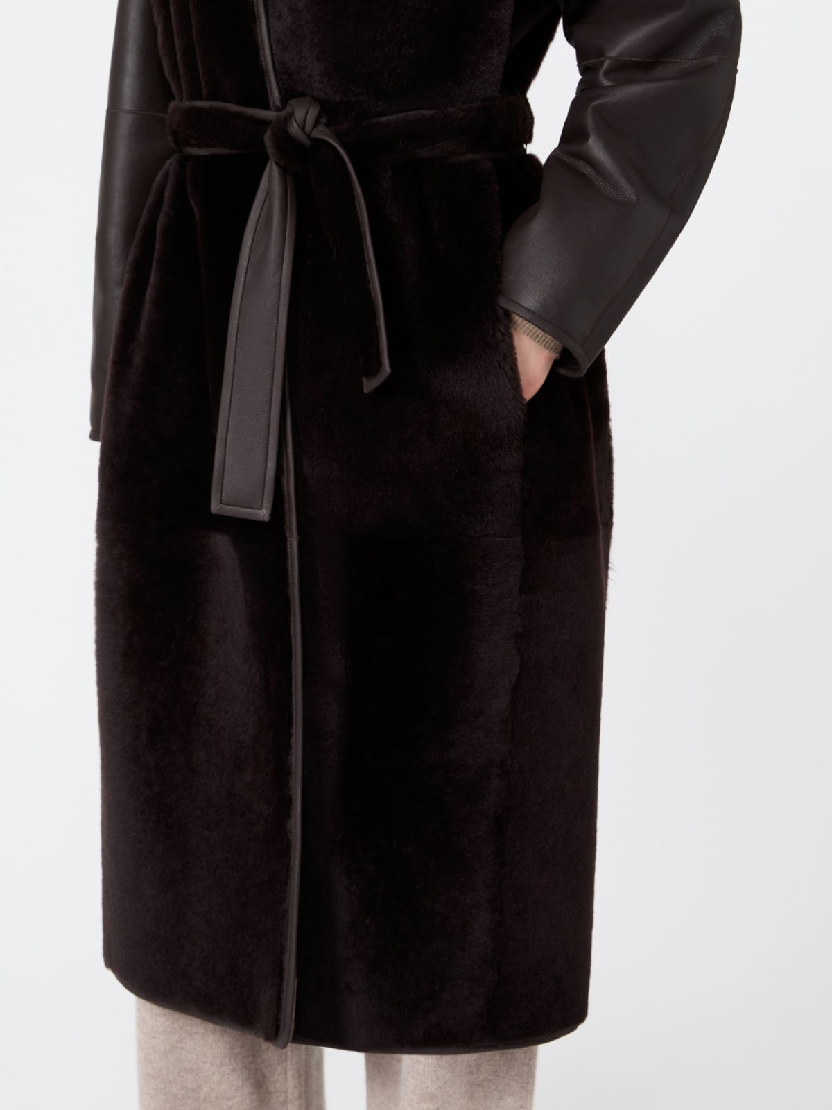 Sheepskin robe coat - DARK BROWN - Max Mara - 5