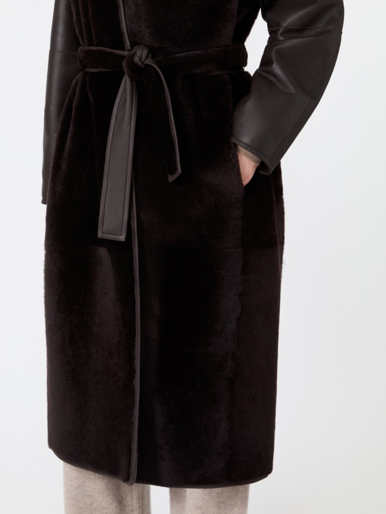 Sheepskin robe coat - DARK BROWN - Max Mara - 5