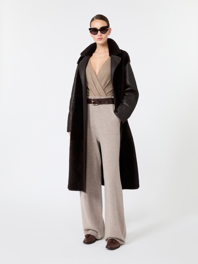 Sheepskin robe coat - DARK BROWN