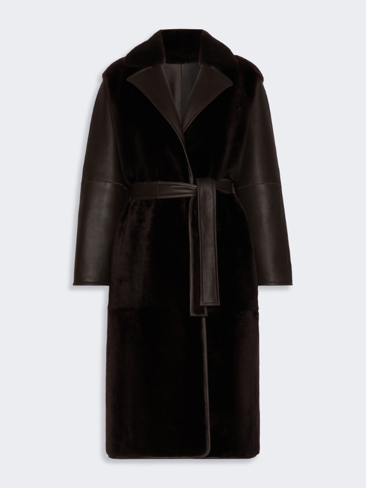 Sheepskin robe coat - DARK BROWN