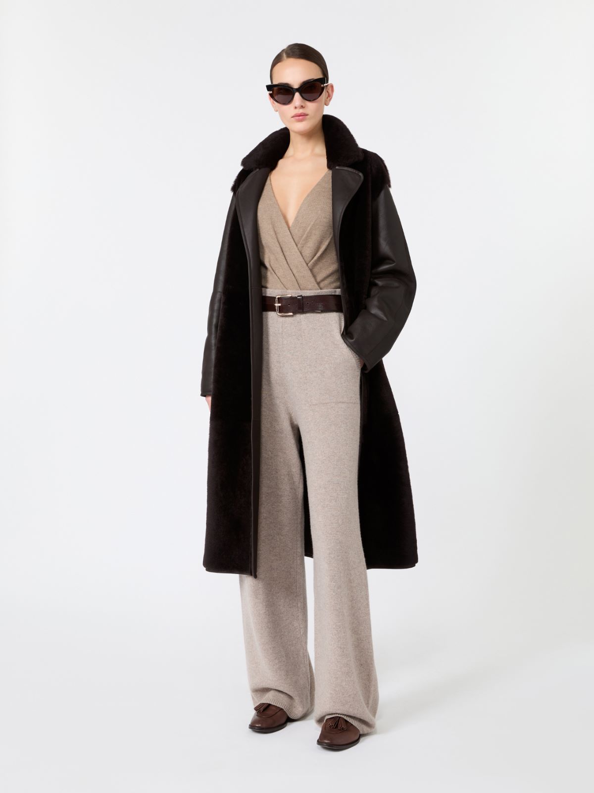 Sheepskin robe coat - DARK BROWN - Max Mara