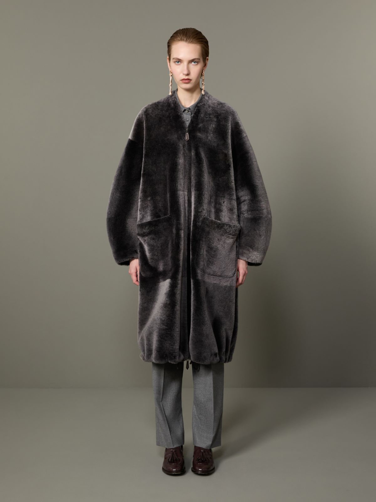 Dwustronna parka ze shearlingu - ŚREDNIOSZARY - Max Mara - 2