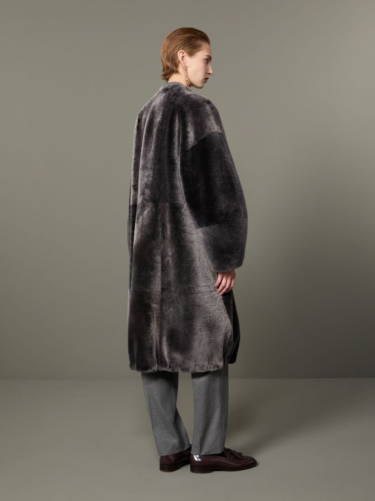 Dwustronna parka ze shearlingu - ŚREDNIOSZARY - Max Mara - 3