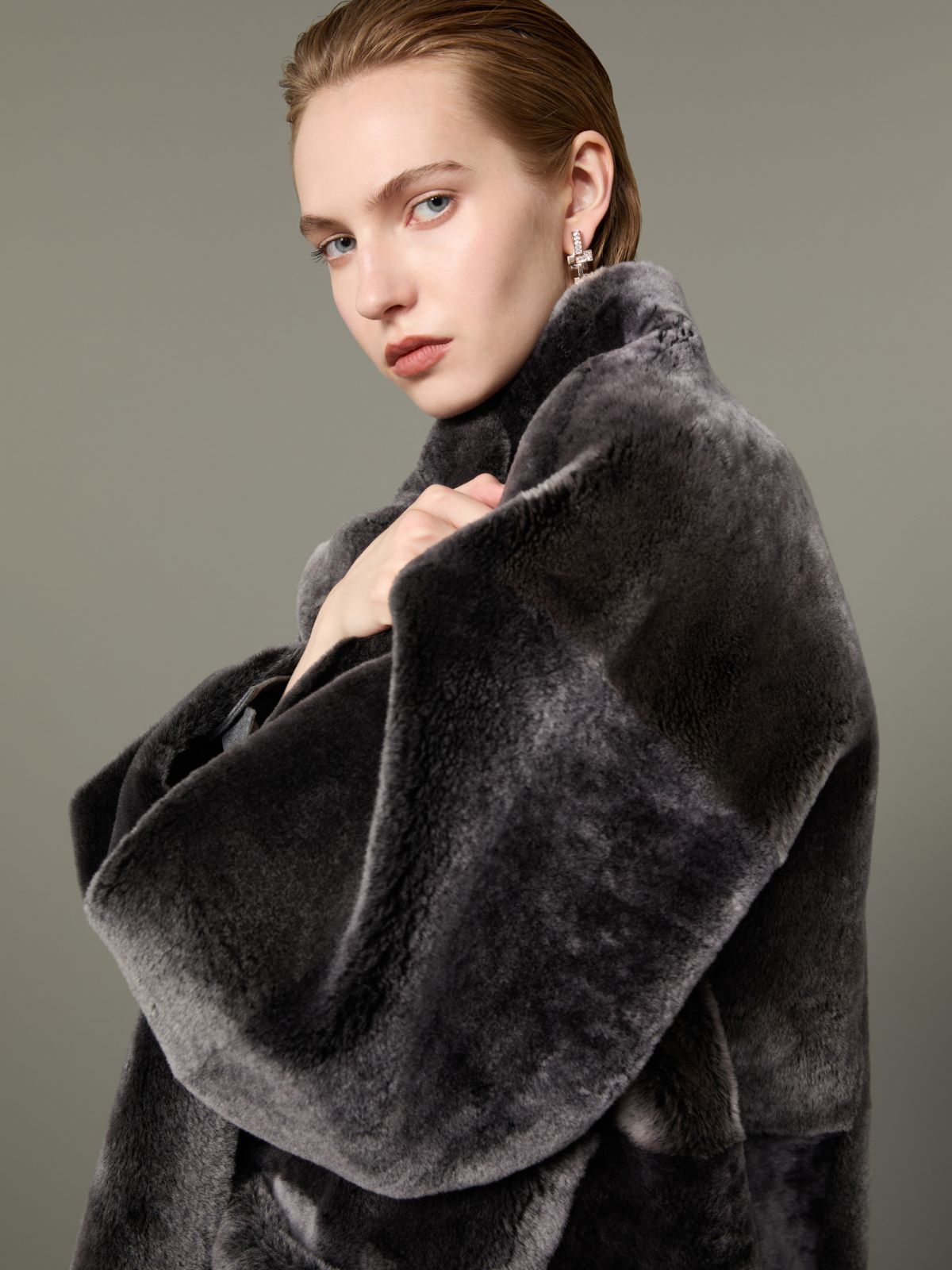 Dwustronna parka ze shearlingu - ŚREDNIOSZARY - Max Mara - 4