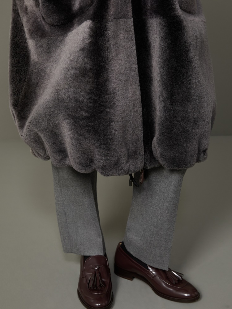 Dwustronna parka ze shearlingu - ŚREDNIOSZARY - Max Mara - 5