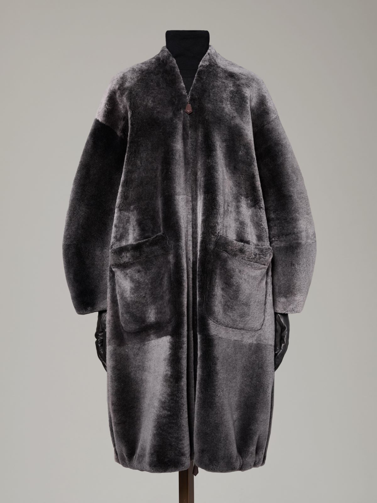 Dwustronna parka ze shearlingu - ŚREDNIOSZARY - Max Mara - 6