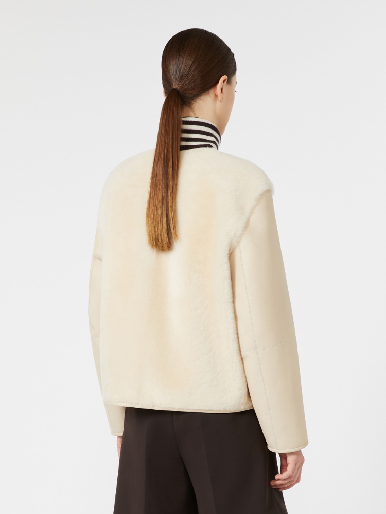 Reversible short Nappa sheepskin coat - IVORY - Max Mara - 3
