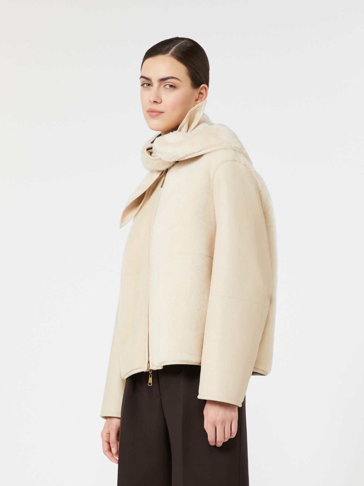 Reversible short Nappa sheepskin coat - IVORY - Max Mara - 5