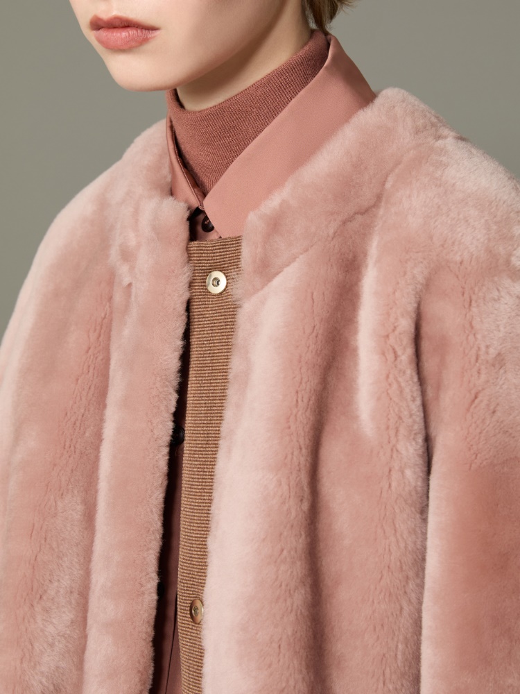 Dwustronna kurtka ze shearlingu - PUDROWY - Max Mara - 4