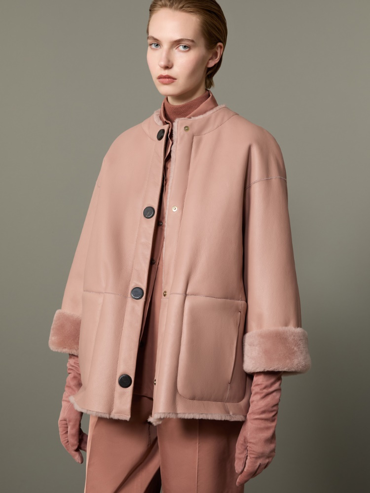 Dwustronna kurtka ze shearlingu - PUDROWY - Max Mara - 5